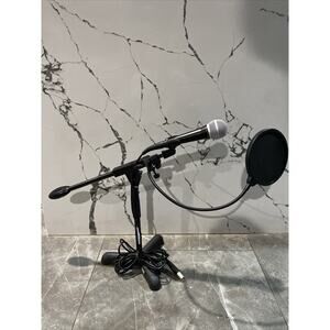 Microphone Desk Setup 3 Piece Shure Mic, Samson MB1 Stand, And Aokeo Pop Filter